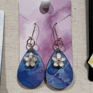 Blue Floral Drop Earrings